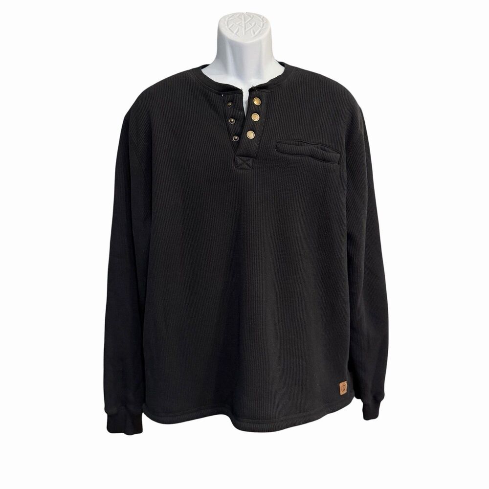 Coleman Men XL XLarge Black Sherpa Lined Waffle Henley Shirt Thermal Pocket